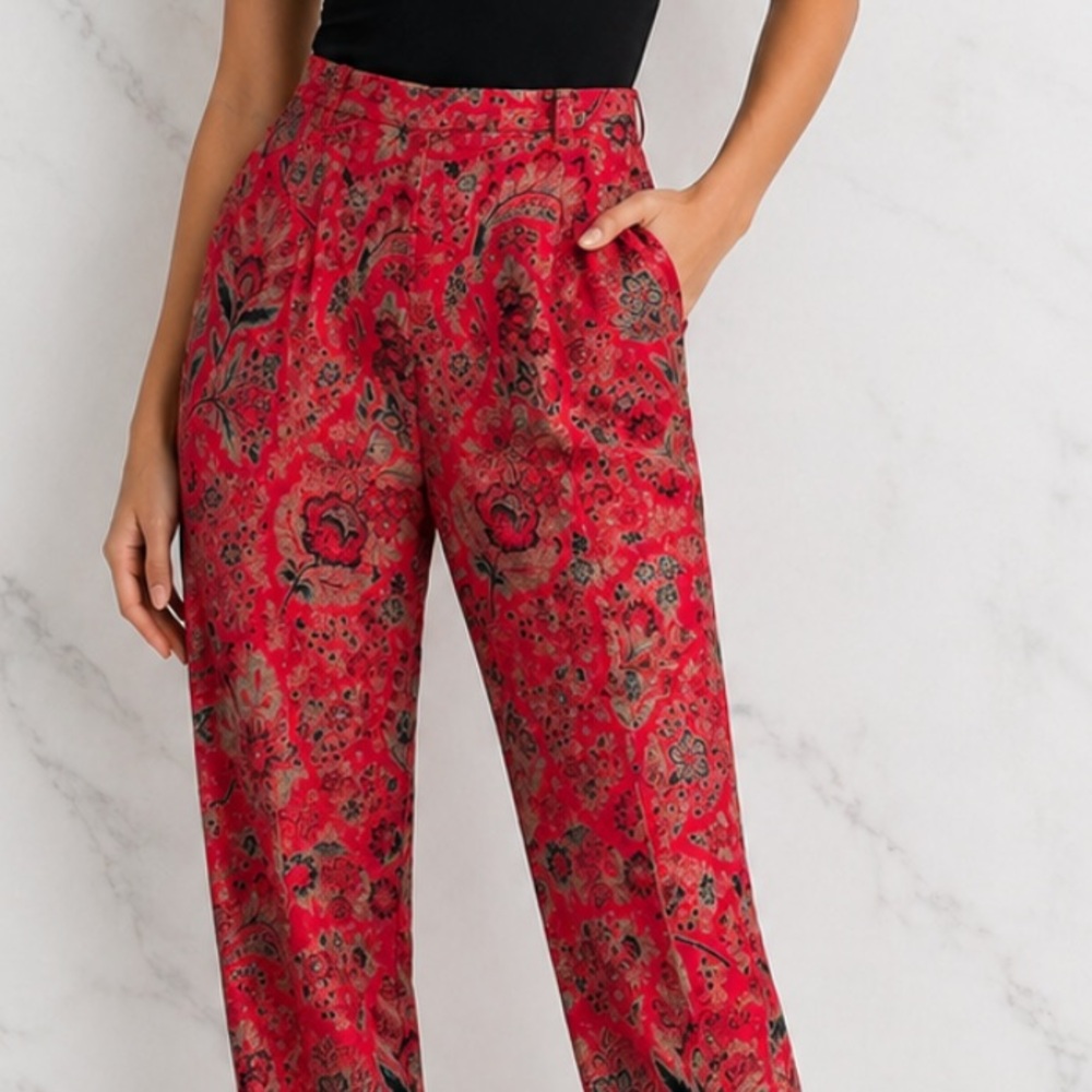 Carlisle Collection Christy Red Paisley Silk Blend Pants 6 Old Money